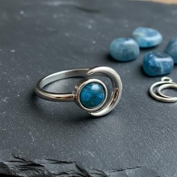 Sun and Moon Ring, Adjustable Natural Stone Rings for Women & Men, Boho Celestial Jewelry for Daily Wear - color: Apatite