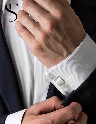 FIBO STEEL Stainless Steel Cufflinks for Men Tuxedo Cufflinks and Studs for Wedding, Business, Formal Events Classic Custom Cuff Links for Men - style: white: 1 pairs