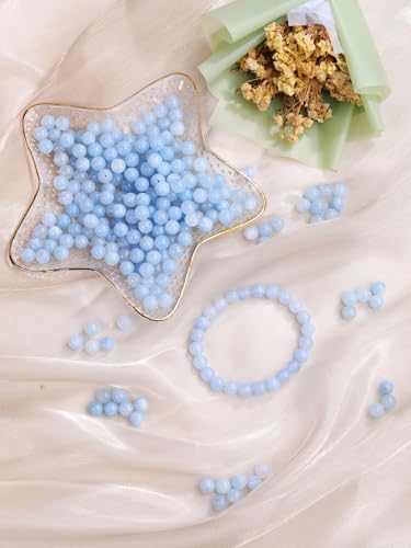 Jovivi 8mm Natural Aquamarine Gemstone Beads for Jewelry Making,96pcs | Energy Healing Crystals Polished Round Smooth Stone Beads,Genuine Real Stone Beads for Bracelet Necklace - color: Aquamarine