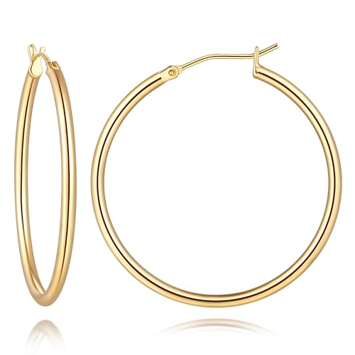 14K Gold Hoop Earrings for Women 14K Gold Earrings for Women | Gold Hoop Earrings for Women Classic Hypoallergenic Lightweight Hoop Earrings for Women 14/16/18/20/25/30/35/40/45/50/60/70mm - size: 35mm