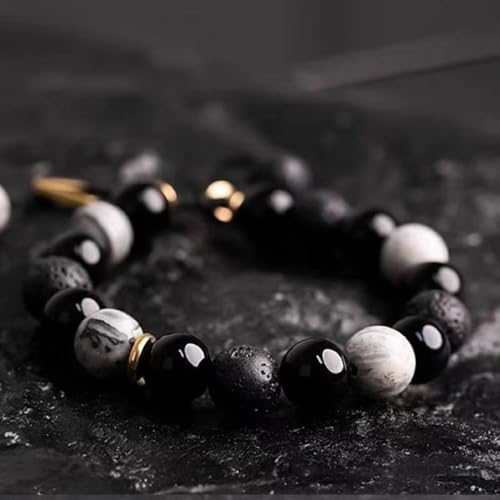 Natural Energy Stone Adjustable Bracelet Lucky Gift for Boyfriend Dad | Mixed agate/lava/picture stone, adjustable braided cord, energy protection as men’s holiday gift