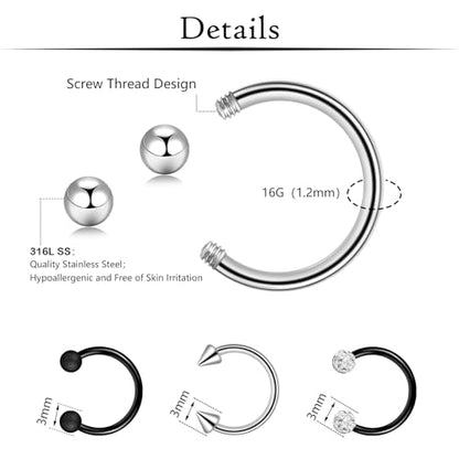 ONESING 20-30 Pcs Septum Rings 16G Septum Jewelry - Surgical Steel Piercings Horseshoe Helix Daith Smiley Tragus Lip Rings Nose Hoop Hinged Seamless Piercing Jewelry for Women Men - color: Color-C-16G-10mm