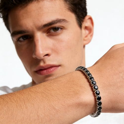 GulCean 14K Gold Plated 4mm Cubic Zirconia Classic Tennis Bracelet Copper CZ Charm Iced Out Tennis Bracelet for Women Men Size 6.7inch 7.5 inch - color: Black, size: 6.7inch(17cm)