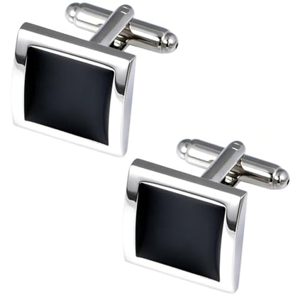 Silver Black Tone Square Men's Cufflinks for French Shirt in Gift Box | Classic Tuxedo Mens Women Cuff Links Set Jewelry for Wedding Party Formal Casual Business Office Dress, Easy to Put on