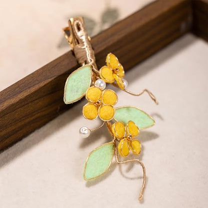 Bridal Flower Hair Clips, Crystal Hair Pins Pearl Rhinestone Hair Barrettes, Wedding Hair Pieces Pearl Headpieces Hair Accessories for Women Girls - color: Green&Yellow