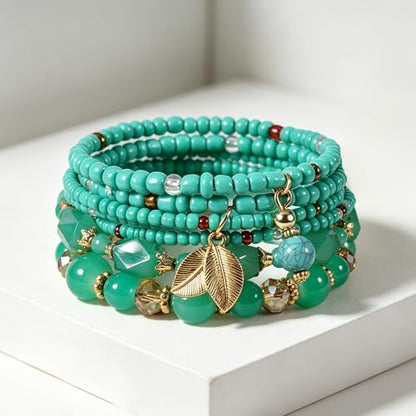 Boho Wooden Beads Bracelets Bohemian Bracelet Stack for Men Women Wood Beaded Bracelet Set - color: M