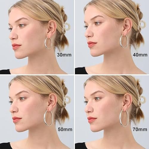 925 Sterling Silver Hoop Earrings Hypoallergenic Large Thin Hoops Earring | Lightweight Big Silver Hoops Hypoallergenic Large Hoop Earring for Women Sensitive Ears Oversize Hoops 30/40/50/60/70mm - color: 50mm Silver