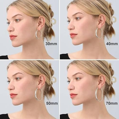 925 Sterling Silver Hoop Earrings Hypoallergenic Large Thin Hoops Earring | Lightweight Big Silver Hoops Hypoallergenic Large Hoop Earring for Women Sensitive Ears Oversize Hoops 30/40/50/60/70mm - color: 50mm Silver