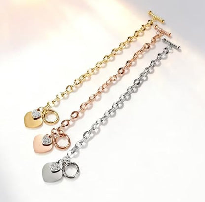 Heart Charm Bracelet Plated 18K Gold/Silver/Rose Gold Bible Scripture Heart Bracelet for Women Jewelry Gift Zircon Her Link Chain OT Clasp Stainless Steel Birthday - color: Silver-Zircon, size: 7.1 inch