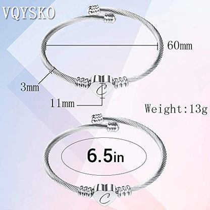 VQYSKO Heart Initials Stainless Steel Bracelet fo Woman Jewelry Gift - color: Silver J
