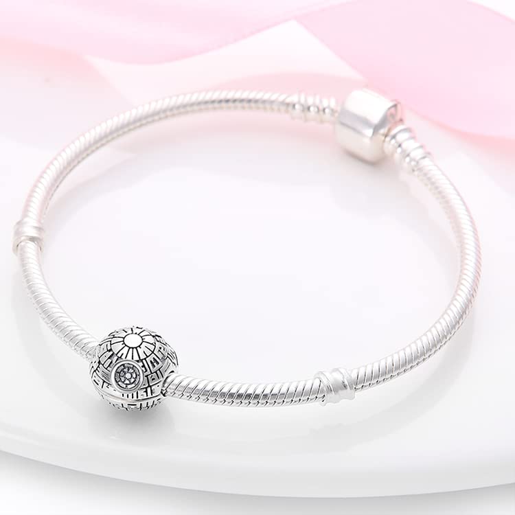 LIGHTDOG 925 Sterling Silve Charms fits Pandora Bracelets Necklace,5A Zircon Dangle Pendant Bead,Mother's Day Gift Jewelry Beads for Women - style: Death Star Clip Charm