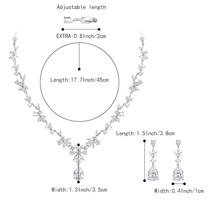 Gorgeous Wedding Jewelry Set for Women Bridal Cubic Zirconia Marquise Teardrop Leaf Cluster Y-Necklace Dangle Earrings Link Bracelet - color: 2PCS Clear