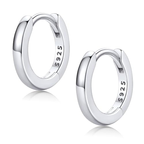 FaithHeart Solid 925 Sterling Silver Small Huggie Hoop Earrings for Women | Silver/Black/Gold/Rose Gold Small Hoop Earrings, Hypoallergenic Lightweight Cartilage Huggie Earrings, Gift Box - color: 01. Blank-Silver, size: 8mm