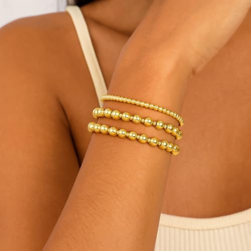 Gold Bracelets for Women, Beaded Cross Stack, Non Tarnish Set，Set-1 | Gold Beaded Bracelet Stack with Stretch Fit, Waterproof Finish and Dainty Design for Everyday Wear and Gifts - color: Colors-12