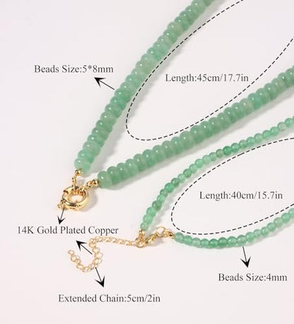CASDAN 2Pcs Natural Gemstone Beaded Choker Necklaces for Women | Boho Colorful Beads Choker,Natural Stone Surfer Beach Necklaces,Handmade Summer Jewelry,Charm Trendy Necklaces - color: Light green