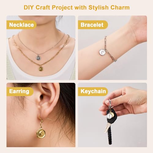 20 Pack Moon Charms for Jewelry Making Stainless Steel Round Pendant Charm Bulk with Jump Rings - color: Moon Gold Silver
