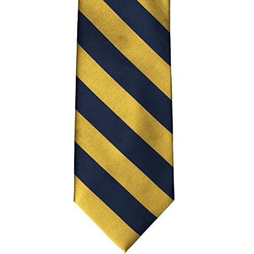 tiemart Men's Striped Tie Standard Length - color: Navy Blue and Gold