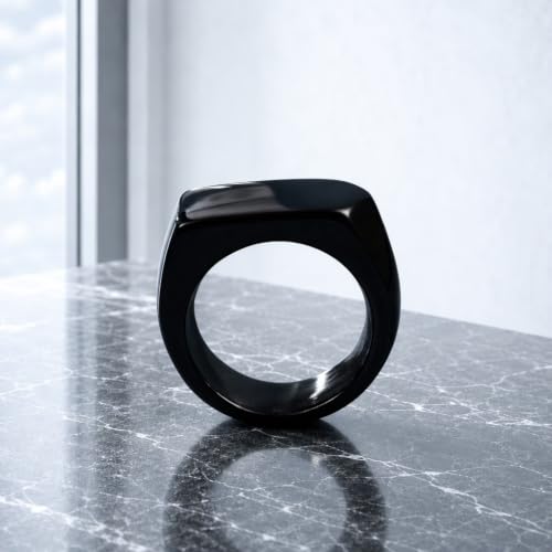 MYNENEY Stainless Steel Square Shape Signet for Men Statement Ring - color: Arrow Black