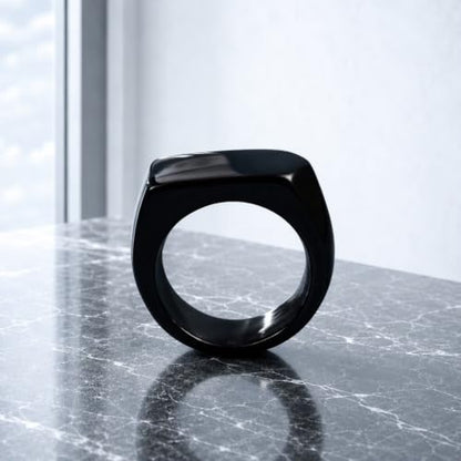 MYNENEY Stainless Steel Square Shape Signet for Men Statement Ring - color: Arrow Black
