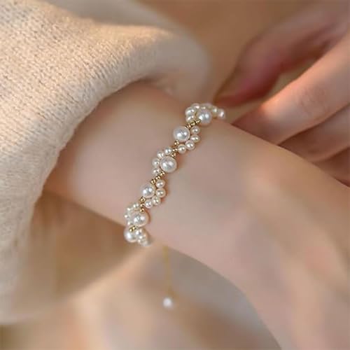 Pearl Bracelets for Women Dainty Gold Pearl Stretch Stackable Bracelet Bridesmaid Wedding Jewelry Gifts Prom Wedding Guest Dress - color: B:Gold Pearl Bracelet