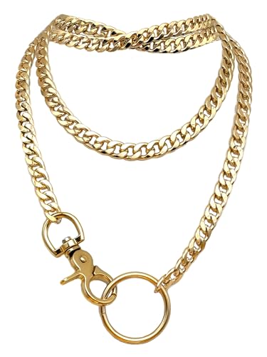 paloli Women's Slip Chain Rainbow Heart O-Ring Chunky Chain Necklace, Rays Cuban Long Layered Jewelry, Adjustable Lariat Y-Necklace Heart Loop Choker - color: M-Oring-Gold