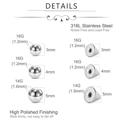 Zolure Fake Piercing Fake Eyebrow Ring Fake Lip Labret Studs Replacement Balls Spike with 100pcs Sticker Non-Piercing Body Jewelry - color: Mix Color #1