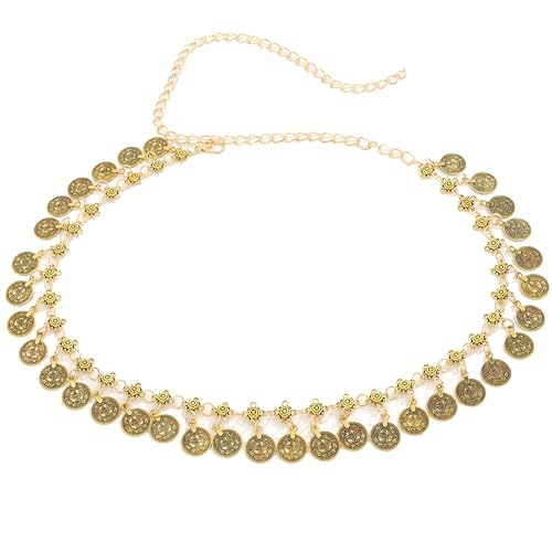Women Waist Chain Gold Coin Belt Body Chain Metal Link Multilayer Pendant Waist Belt for Prom Party Festival