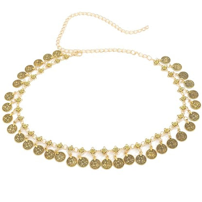 Women Waist Chain Gold Coin Belt Body Chain Metal Link Multilayer Pendant Waist Belt for Prom Party Festival