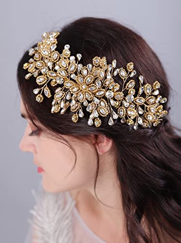 JWICOS Bride Wedding Hair Comb Silver Crystal Headpieces Bridal Hair Clip Side Comb Wedding Hair Accessories for Women and Girls (Gold) - color: Gold
