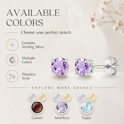 Genuine 925 Sterling Silver Stud Earrings for Women with Round Solitaire Gemstone | Hypoallergenic, Non-Tarnish & Nickel-Free | With Gift Box & Pouch | 18K Gold Plated & Silver Settings - size: 4 mm
