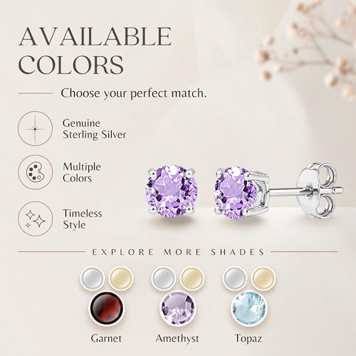 Genuine 925 Sterling Silver Stud Earrings for Women with Round Solitaire Gemstone | Hypoallergenic, Non-Tarnish & Nickel-Free | With Gift Box & Pouch | 18K Gold Plated & Silver Settings - size: 6 mm