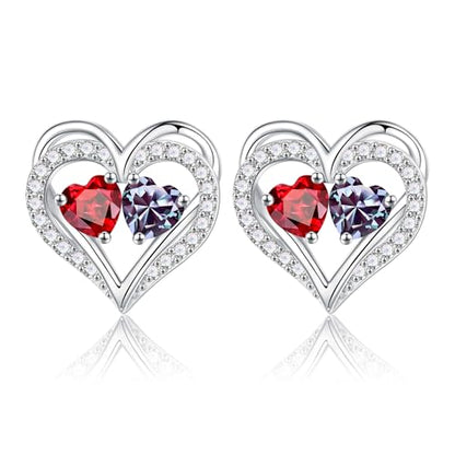 Heart Earrings for Women - Birthstone Earrings | 925 Sterling Silver, Stud Earrings, Gift Box Packaging, Anniversary Birthday Gifts for Women Wife Girlfriend Mom - color: 01-06-Jan-Jun Birthstone