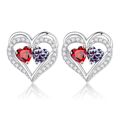 Heart Earrings for Women - Birthstone Earrings | 925 Sterling Silver, Stud Earrings, Gift Box Packaging, Anniversary Birthday Gifts for Women Wife Girlfriend Mom - color: 01-06-Jan-Jun Birthstone