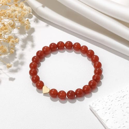 Healing Bracelet For Women Anxiety Beaded Bracelets Jewelry Healing Stone Crystal Bracelet Stress Relief Yoga Beads Chakra Bracelets Gifts For Women pink - color: Heart-Red Agate