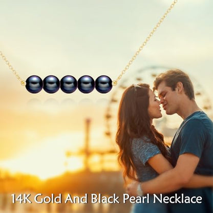 KECHO 14K Real Gold Beads Pendant Necklace Solid Yellow Gold Jewelry Anniversary Birthday Gifts for Women - color: Black Pearl 5