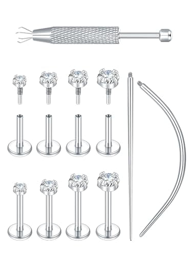 Oveta 16G 18G Flat Back Studs Earrings for Tragus Cartilage Piercing Jewelry, Surgical Steel Nose Rings Hoops 6/8/10mm, Silver/Gold - color: Silver, size: 18g*6/7/8mm bar