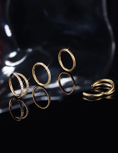Dochais 4PCS 18G Nose Rings Hoops, Surgical Steel Earrings Tragus Septum Piercing CZ Clicker Ring, Hinged Segment Conch Lip Cartilage Double Hoops 8mm 10mm for Women Men - color: Gold, size: 18G(1.0mm),8mm