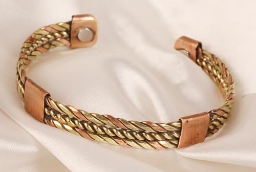 Touchstone Handcrafted Braided Copper Brass Multi Layer Magnetic Hand Forged With Solid High Gauge Tibetan Minimalistic Elegance Bracelet In Two Tones For Men And Women. - style: Braided Two tone 14