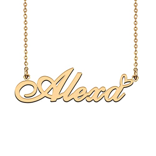 HUAN XUN Custom Name Necklace for Women Stainless Steel Customized Jewelry | 18k Gold Plated Nameplate Heart Pendant,Adjustable Delicate Chain,Personalized Gifts for Mother Day Christmas Birthday - color: Alexa - Gold
