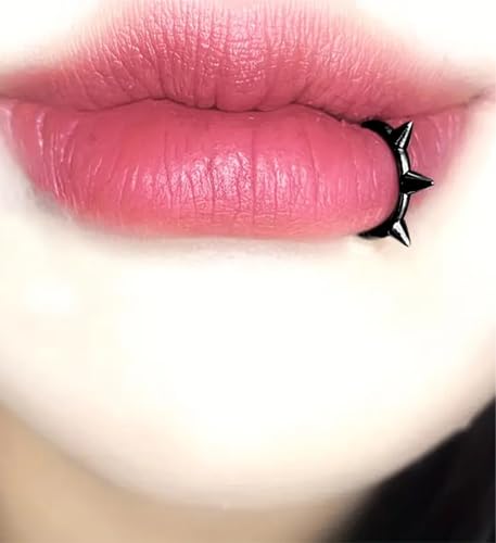 Longita Fake Lip Ring and Nose Piercing Set - Ball Spike, Hoop, Stud, Stick-on Bridge and Eyebrow Ring - Silver, Gold, Black - color: 2-black