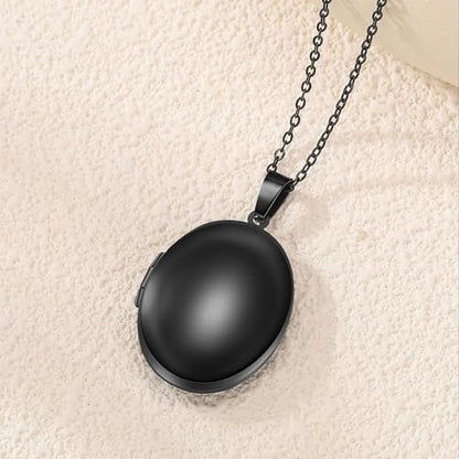 PHOCKSIN Personalized Locket Necklace for Women Photo Necklace with Customized Picture Birth Flower Birthstone Customizable Birthday Gifts - color: #10-Oval Black