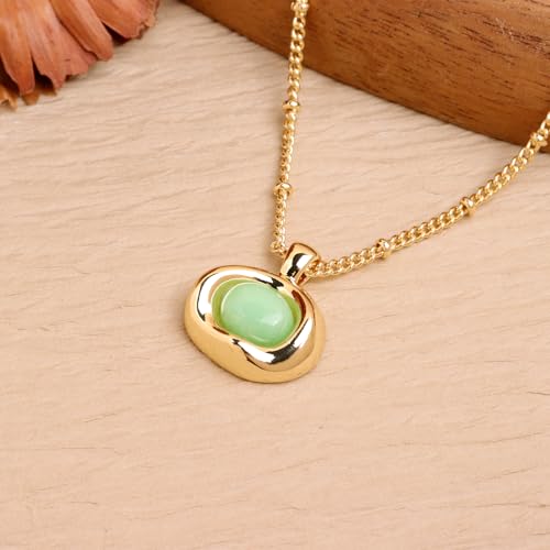 Jean Beau Gold Stone Pendant Necklaces for Women, Chunky Gemstone Dangle Necklace Wedding Prom Fashion Jewelry Gift - color: Peridot Green