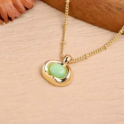 Jean Beau Gold Stone Pendant Necklaces for Women, Chunky Gemstone Dangle Necklace Wedding Prom Fashion Jewelry Gift - color: Peridot Green