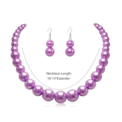 Cryshimmer Pearl Choker Necklace for Women Faux Pearl Beads Strand Necklace Earring Set Costume Jewelry,Gift for Wife Mother - color: Purple