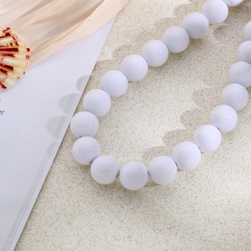 Chunky Beaded Necklace for Women 16mm Round Bead Resin Modern Statement Necklace Jewelry Accessories - color: white