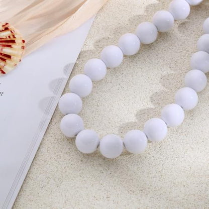 Chunky Beaded Necklace for Women 16mm Round Bead Resin Modern Statement Necklace Jewelry Accessories - color: white