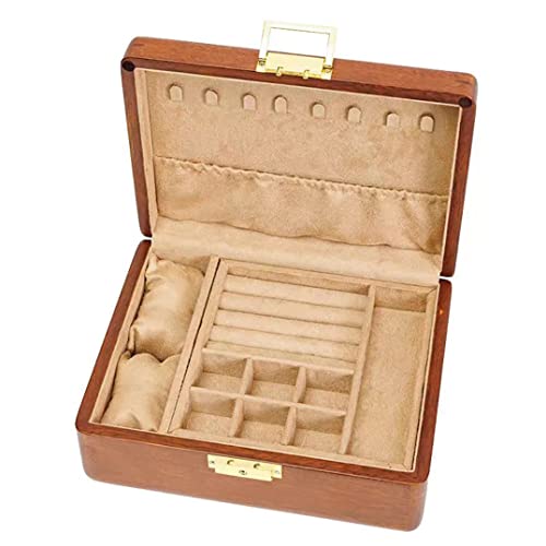 Bescott 2 Layer Solid Wooden Jewelry Box with Lock and Key for Women Men Vintage Velvet Wood Jewelry Organizer Storage for Earrings Rings Necklaces Bracelet Watch Mother’s Day Gift - color: Light brown velvet, size: 2 Layer(9.1"X7.1"X3.3")