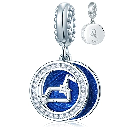 Zodiac Sign Charms for Charm Bracelets - 925 Sterling Silver Necklace Pendants, 12 Constellation/Horoscope Star Dangle - Dangling Birthstone Beads, Birthday Gifts for Women/Men. - color: Leo (7.23～8.22)