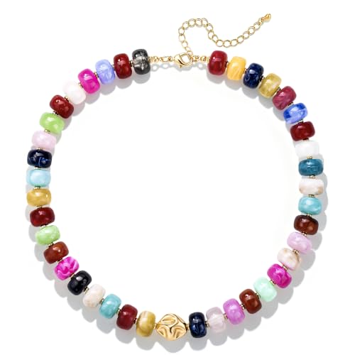 Chunky Beaded Necklaces for Women，Minimalistic Modern Jewelry | Colorful Boho Collar Necklace, Large Round Beads Resin Choker Necklace, Y2K Summer Beach Jewelry for Women - color: colorful shell