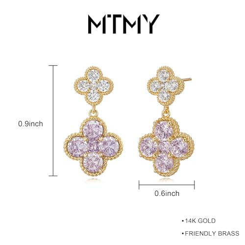 MTMY Dangle Earrings for Women 14K Gold Plated Four Leaf Clover Dangling Drop Birthstone Stud Earrings Trendy Flower Birthstone Jewelry Birthday Gifts - style: Jun.-Alexandrite